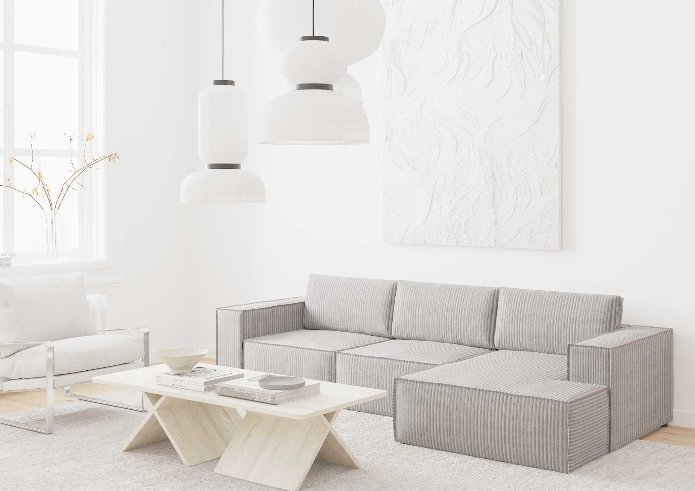 Sztruksowy narożnik modułowy z przeszyciami NAKANO